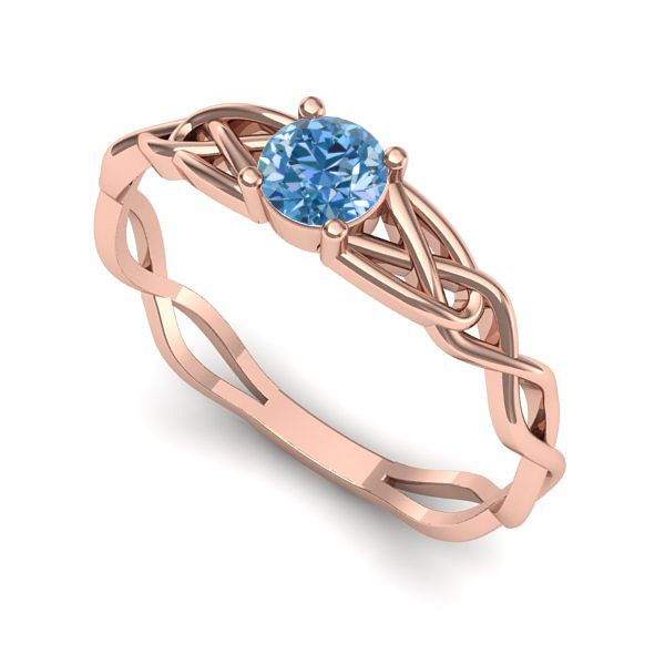 Inel din aur roz cu diamant de laborator albastru