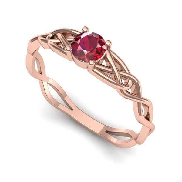 Inel de logodna din aur roz cu rubin