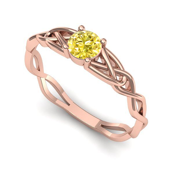 Inel de logodna din aur roz cu safir galben
