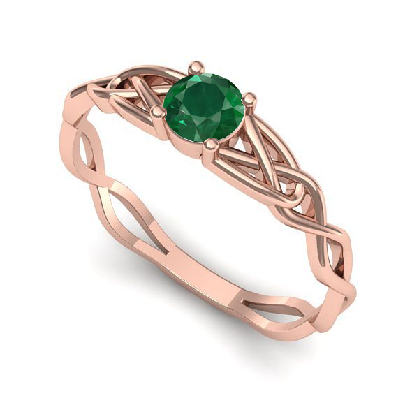 Inel de logodna din aur roz cu smarald