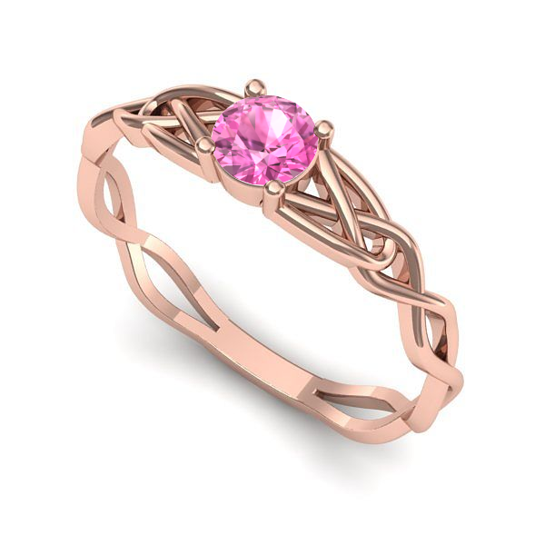 Inel de logodna din aur roz cu safir roz