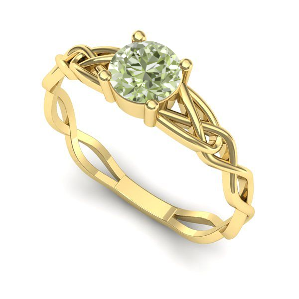 Inel logodna din aur galben cu diamant de laborator verde