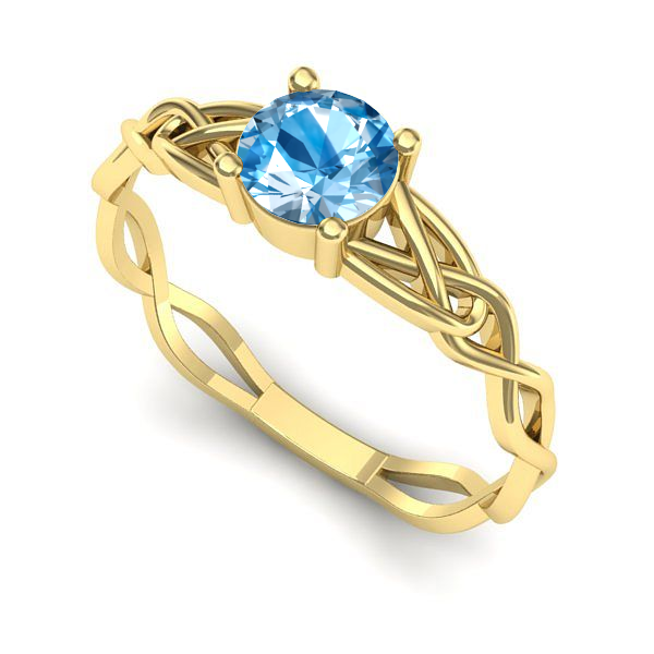 Inel logodna din aur galben cu topaz blue