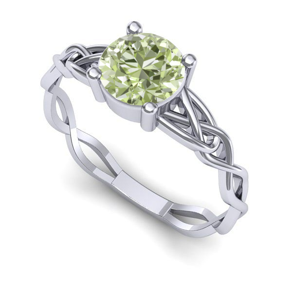 Inel de logodna din aur alb cu diamant de laborator verde