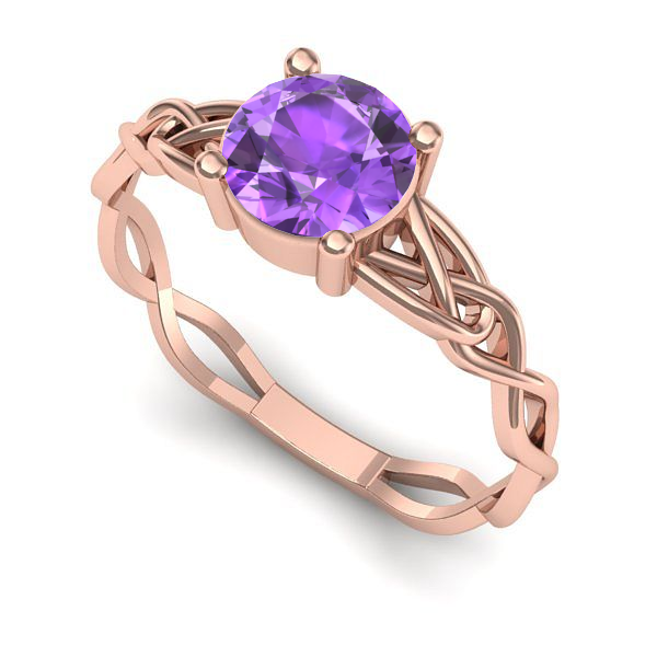 Inel logodna din aur roz cu ametist