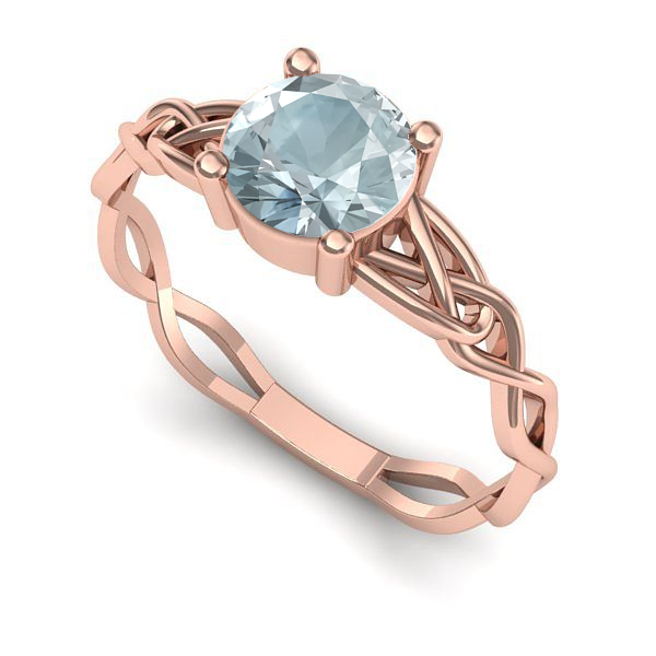 Inel logodna din aur roz cu aquamarin