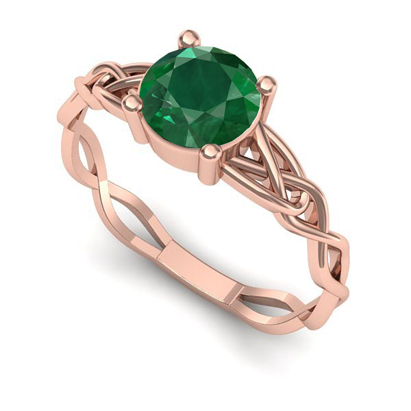 Inel logodna din aur roz cu smarald