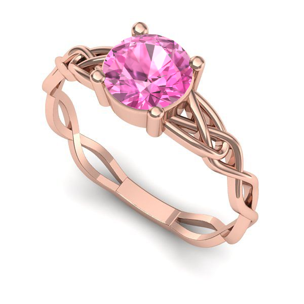 Inel de logodna din aur roz cu safir roz