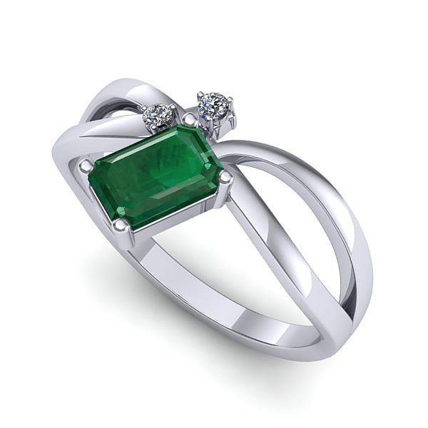 Inel logodna din aur alb cu smarald