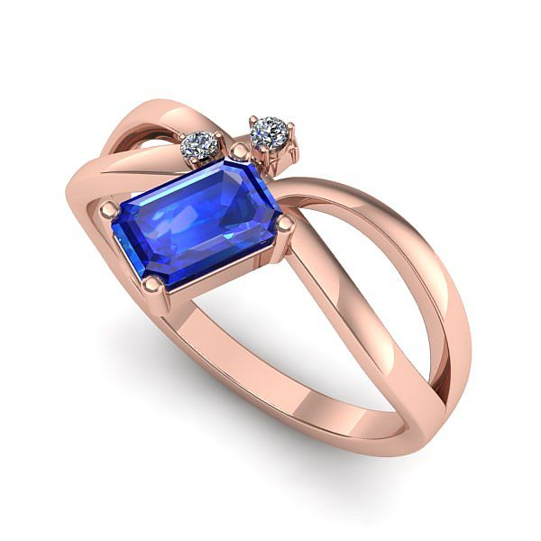 Inel de logodna din aur roz cu safir