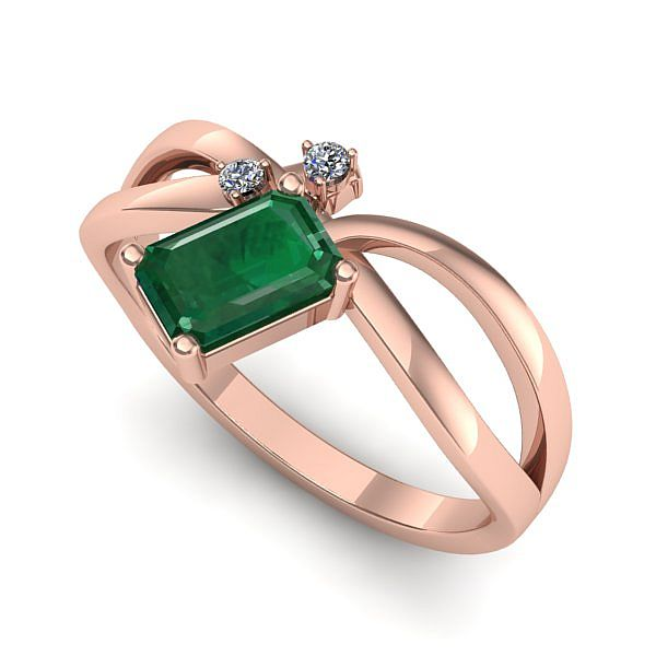 Inel din aur roz cu smarald