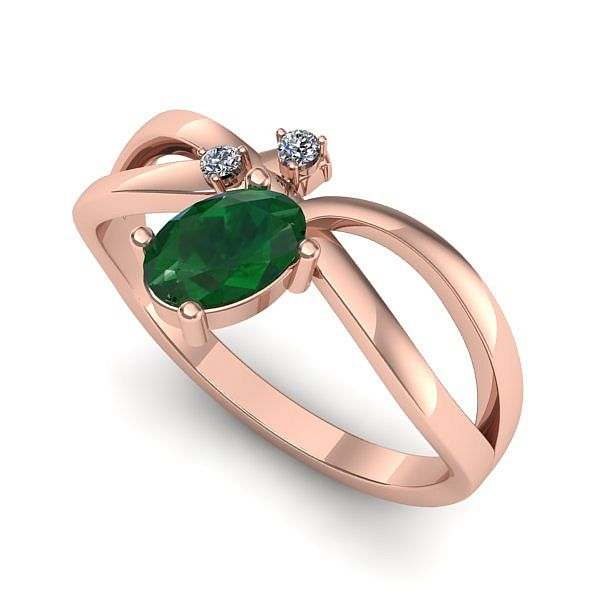 Inel din aur roz cu smarald