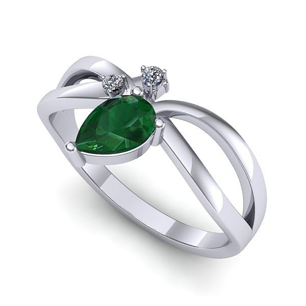 Inel logodna din aur alb cu smarald