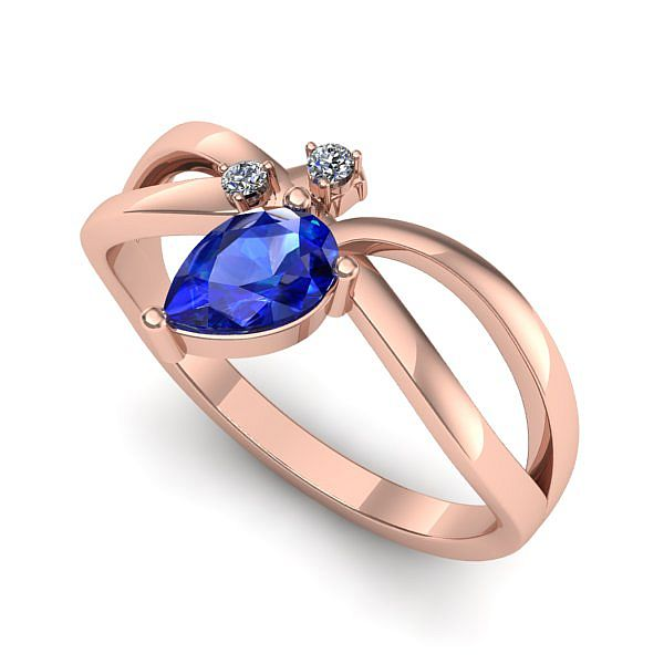 Inel de logodna din aur roz cu safir