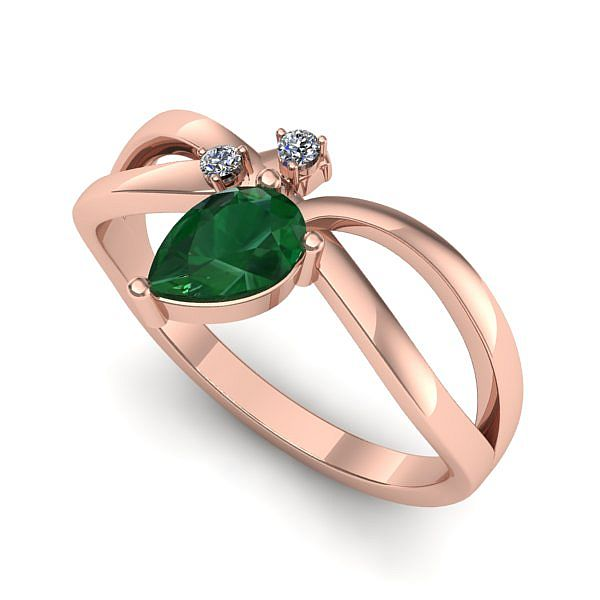 Inel de logodna din aur roz cu smarald