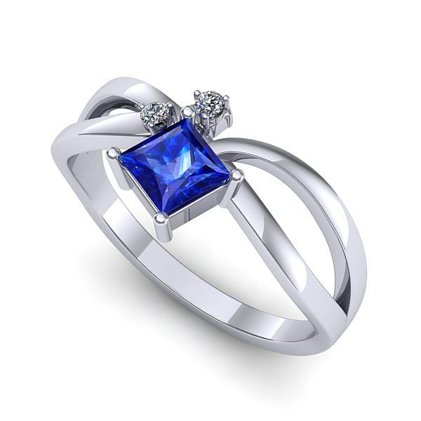 Inel logodna din aur alb cu safir