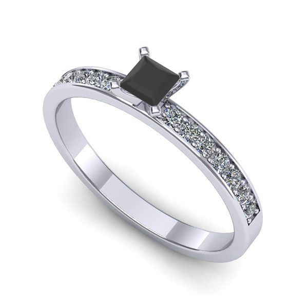 Inel logodna din aur alb cu diamant negru