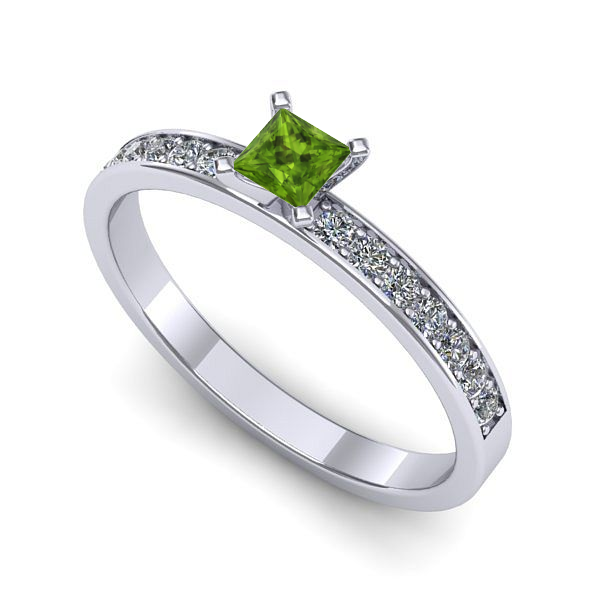 Inel logodna din aur alb cu peridot