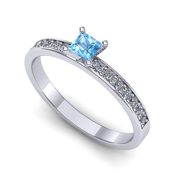 Inel logodna din aur alb cu topaz blue