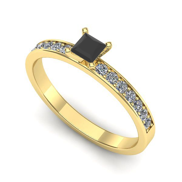 Inel de logodna din aur galben cu diamant negru