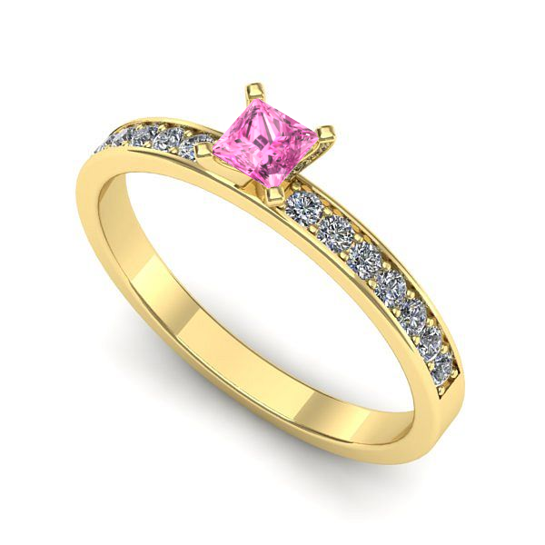 Inel logodna din aur galben cu safir roz