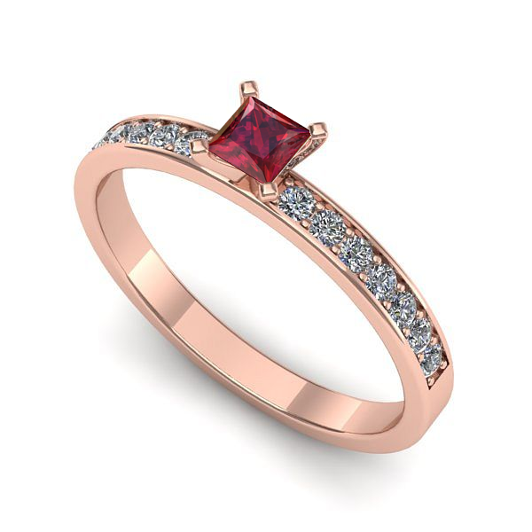 Inel de logodna din aur roz cu rubin