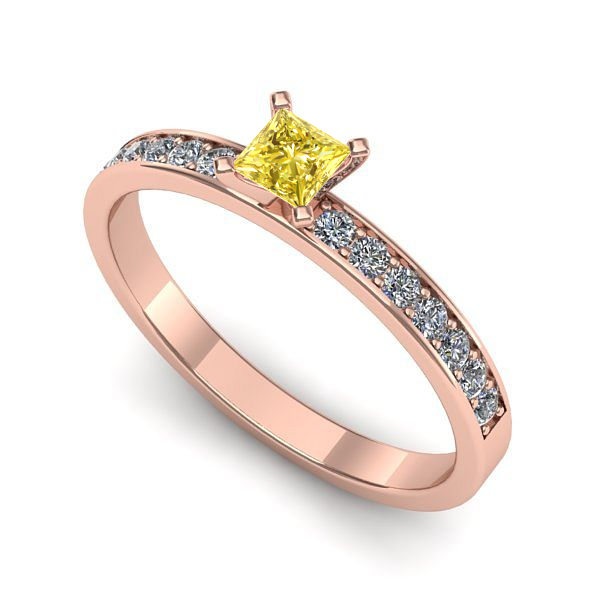 Inel de logodna din aur roz cu safir galben