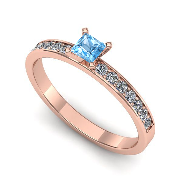 Inel de logodna din aur roz cu topaz blue