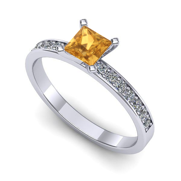 Inel logodna din aur alb cu citrin