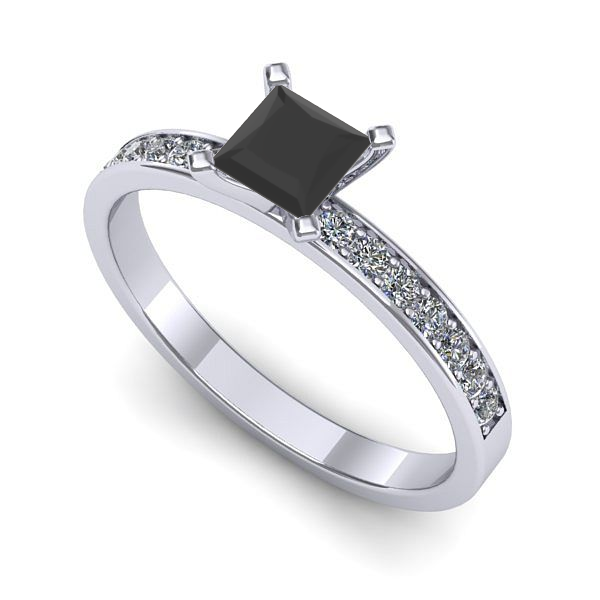 Inel logodna din aur alb cu diamant negru