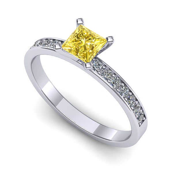 Inel logodna din aur alb cu safir galben