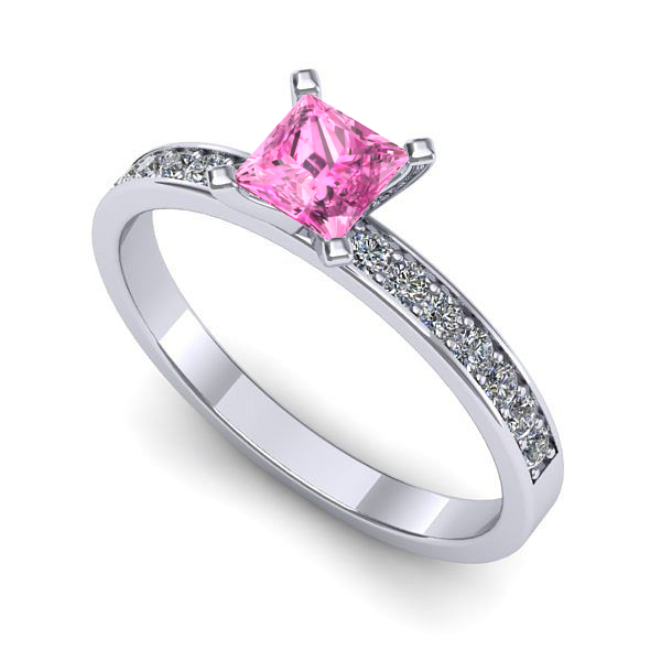 Inel logodna din aur alb cu safir roz