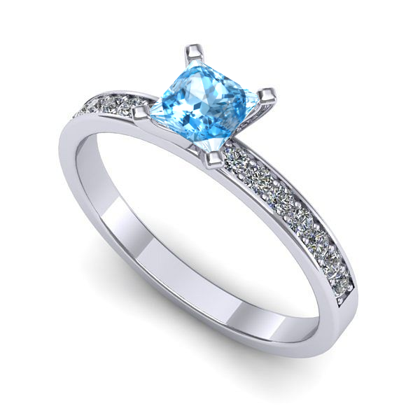 Inel de logodna din aur alb cu topaz blue