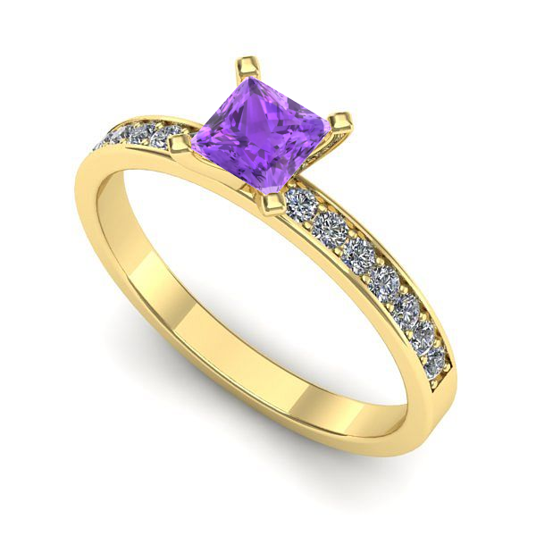 Inel logodna din aur galben cu ametist