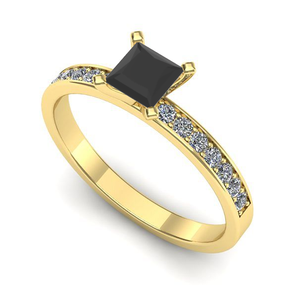 Inel logodna din aur galben cu diamant negru