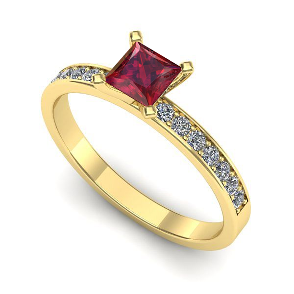 Inel logodna din aur galben cu rubin