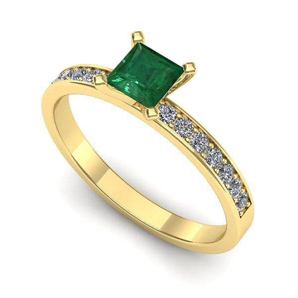 Inel de logodna din aur galben cu smarald