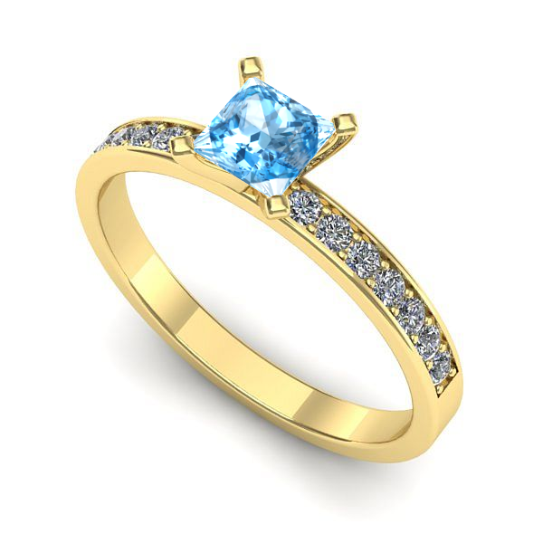 Inel de logodna din aur galben cu topaz blue