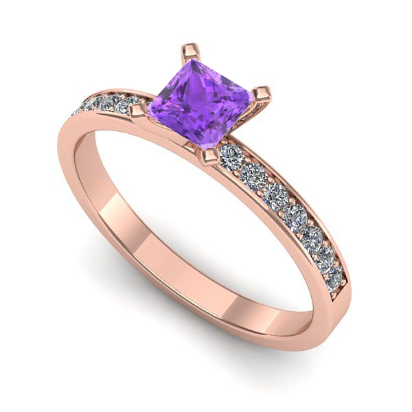 Inel de logodna din aur roz cu ametist