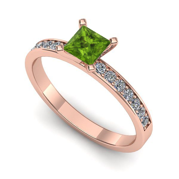 Inel de logodna din aur roz cu peridot