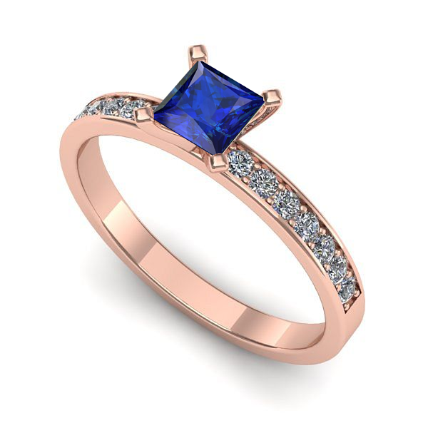 Inel logodna din aur roz cu safir