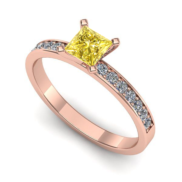 Inel de logodna din aur roz cu safir galben