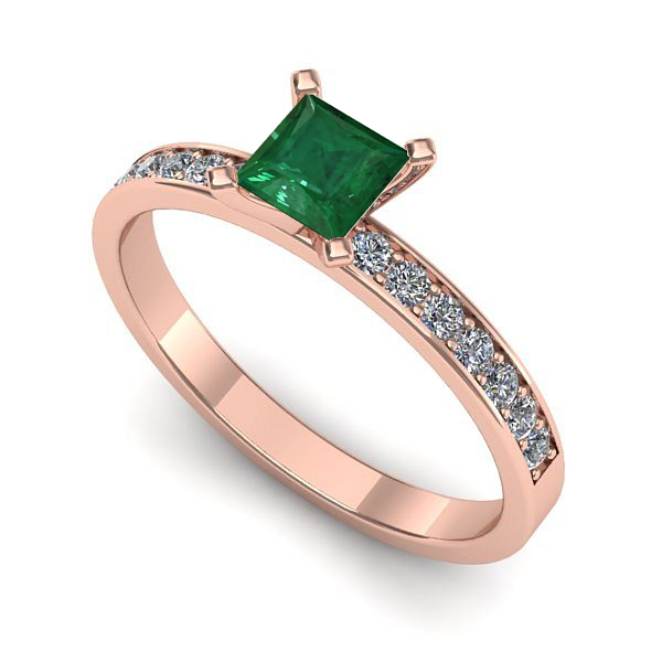 Inel din aur roz cu smarald