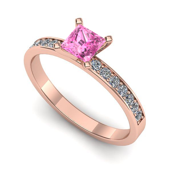Inel logodna din aur roz cu safir roz