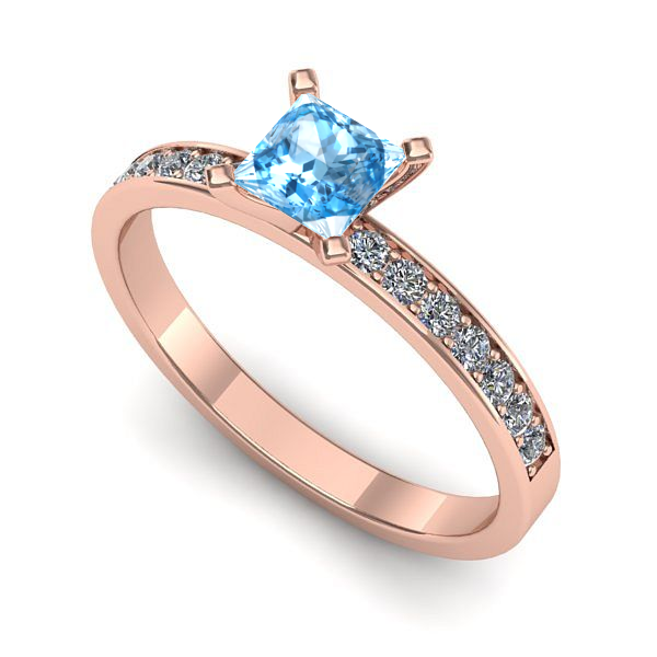 Inel de logodna din aur roz cu topaz blue