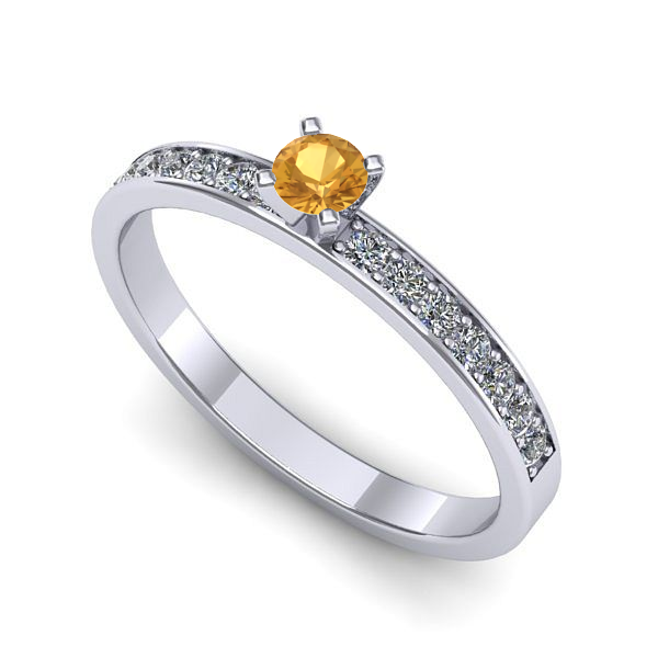 Inel logodna din aur alb cu citrin