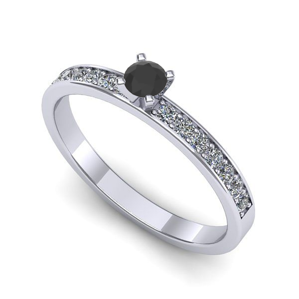 Inel logodna din aur alb cu diamant negru