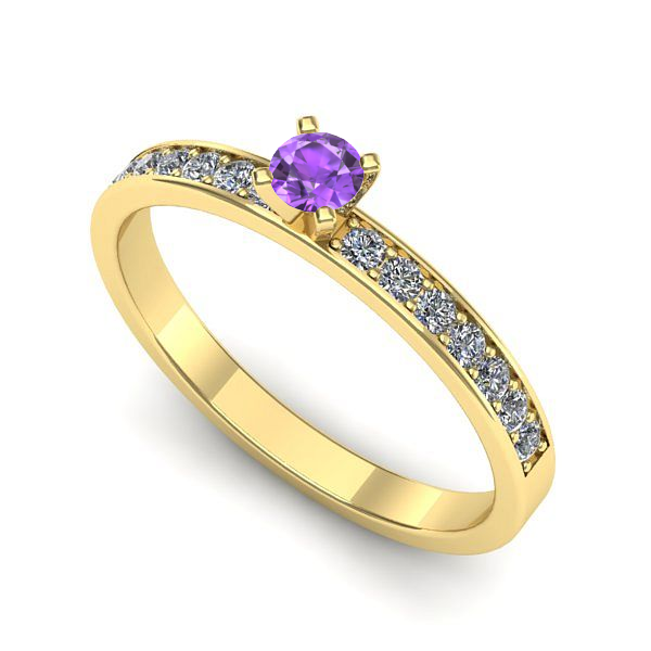 Inel logodna din aur galben cu ametist