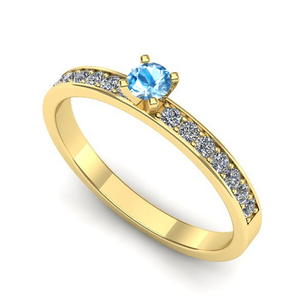 Inel logodna din aur galben cu topaz blue