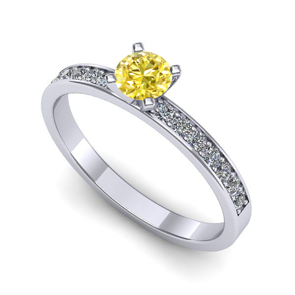 Inel de logodna din aur alb cu safir galben